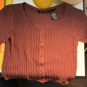 Axcess Liz Claiborne Sweater Womens S Ribbed Knit Short Sleeve Cropped Cardigan